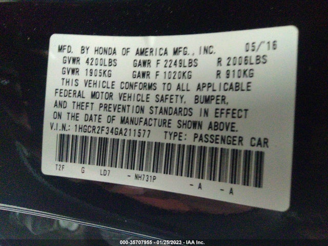 Honda Accord Sedan Lx 2016 1HGCR2F34GA211577 Image 9
