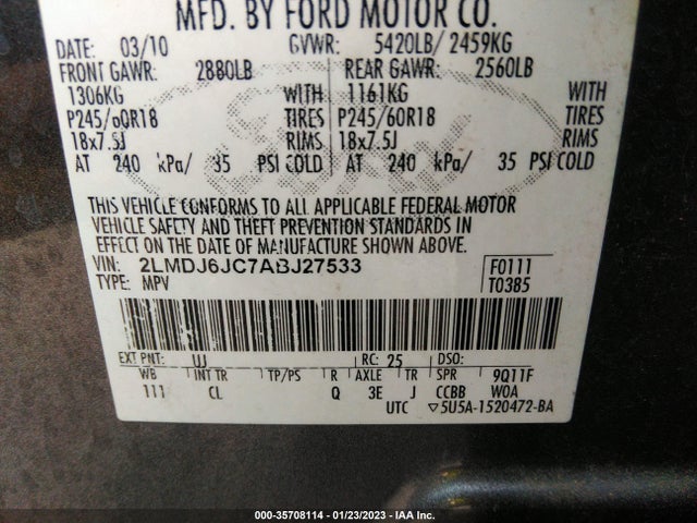 Lincoln MKX 2010 2LMDJ6JC7ABJ27533 Image 9