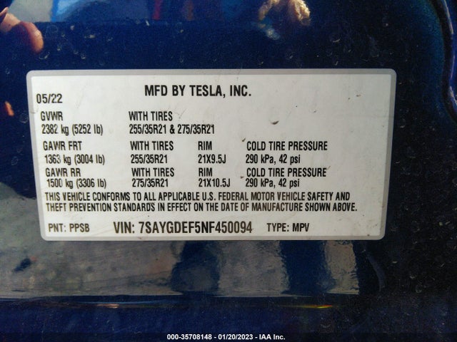 Tesla Model Y Performance 2022 7SAYGDEF5NF450094 Image 9
