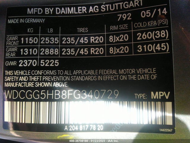 2015 Mercedes-Benz GLK-Class, VIN: WDCGG5HB8FG340729