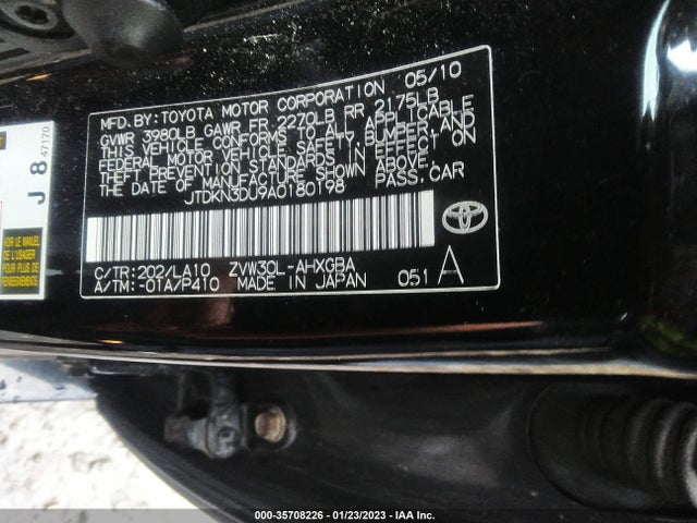 2010 TOYOTA PRIUS II/III/IV/V/I VIN: JTDKN3DU9A0180198