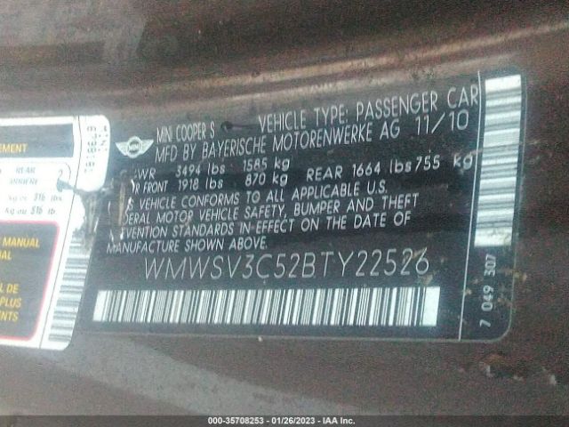 WMWSV3C52BTY22526 Mini Cooper Hardtop S