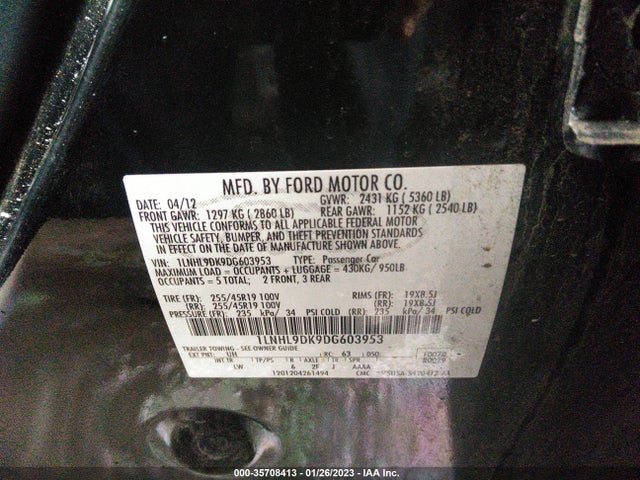 Lincoln MKS 2013 1LNHL9DK9DG603953 Image 9