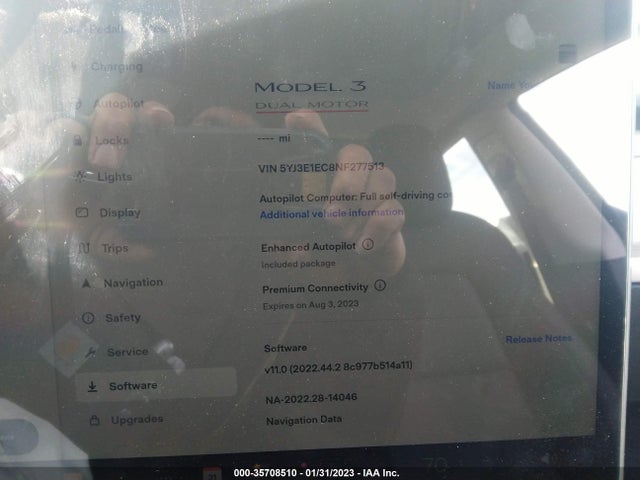 2022 TESLA MODEL 3 PERFORMANCE VIN: 5YJ3E1EC8NF277513