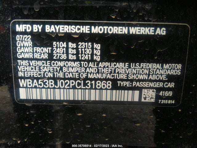 2023 BMW 5 Series, VIN: WBA53BJ02PCL31868