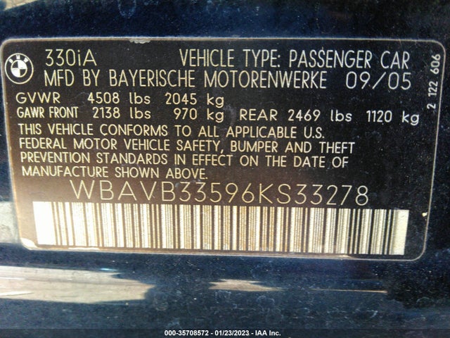 BMW 3 Series 330i 2006 WBAVB33596KS33278 Image 10