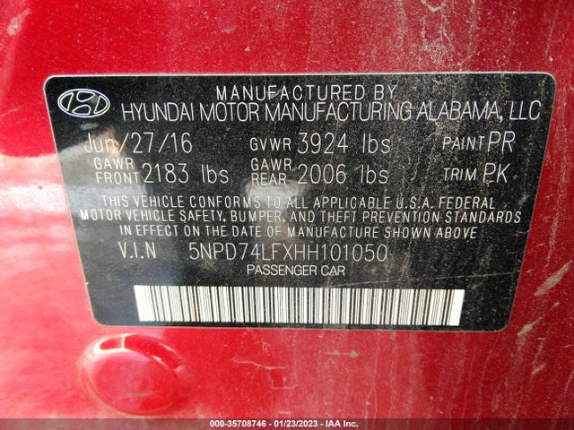 2017 Hyundai Elantra, VIN: 5NPD74LFXHH101050
