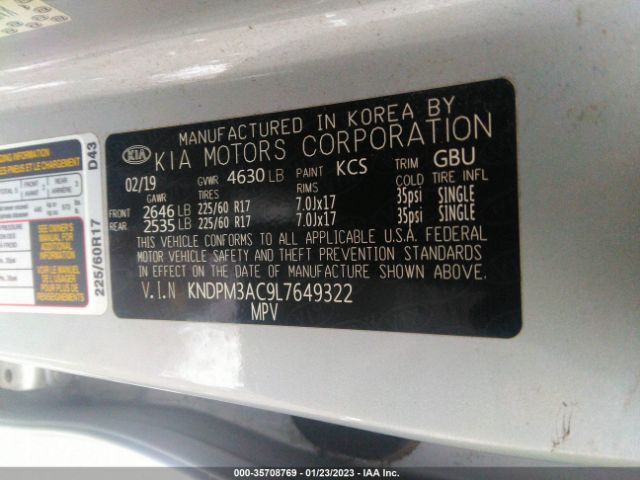 KNDPM3AC9L7649322 KIA Sportage Lx