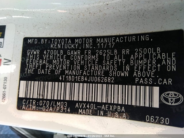 2018 Toyota Avalon, VIN: 4T1BD1EB4JU062682