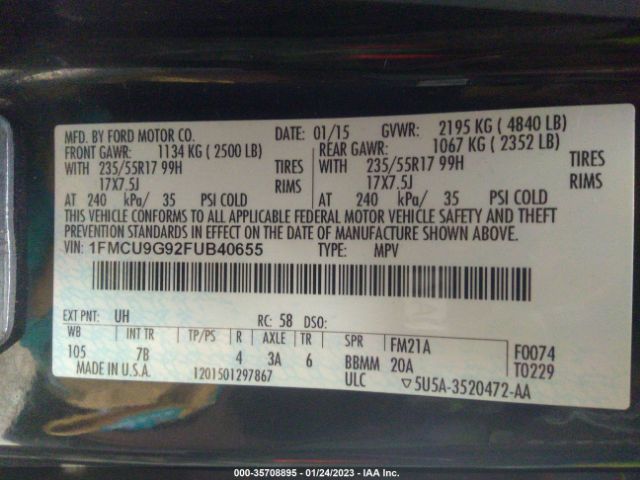 1FMCU9G92FUB40655 Ford ESCAPE SE