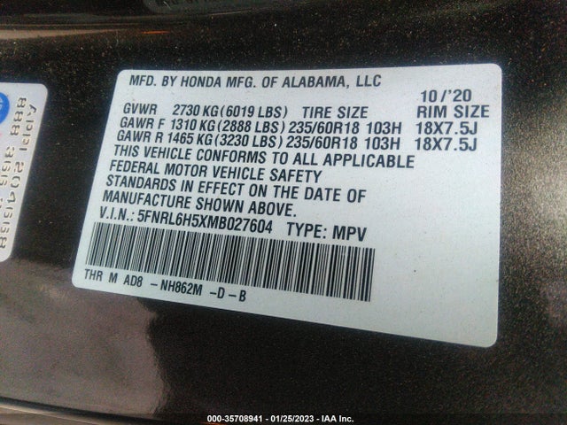 Honda ODYSSEY EX 2021 5FNRL6H5XMB027604 Image 9