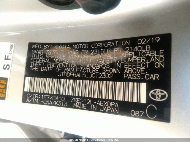 2020 TOYOTA COROLLA L VIN: JTDDPRAE5LJ012302