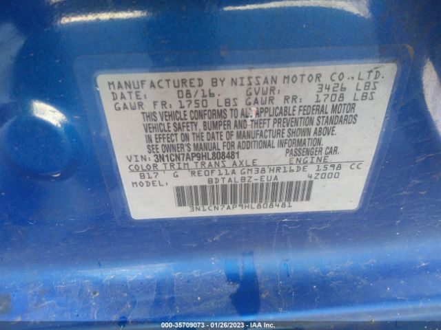 3N1CN7AP9HL808481 Nissan Versa Sedan S/s Plus/sl/sv
