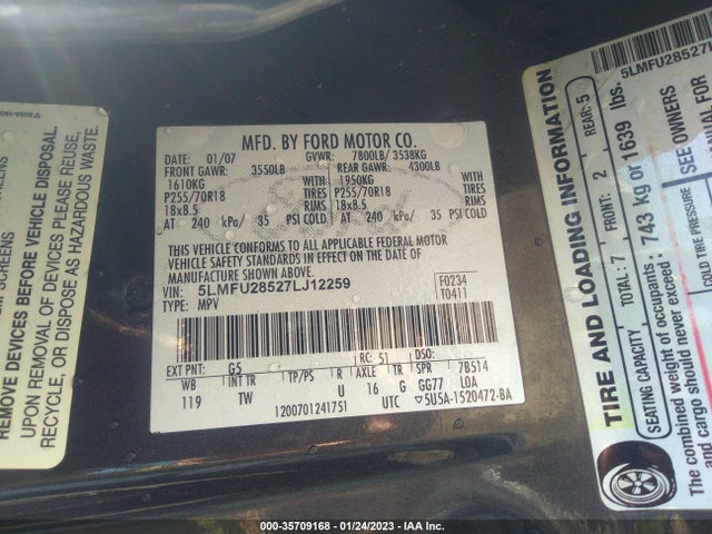Lincoln Navigator 2007 5LMFU28527LJ12259 Image 10