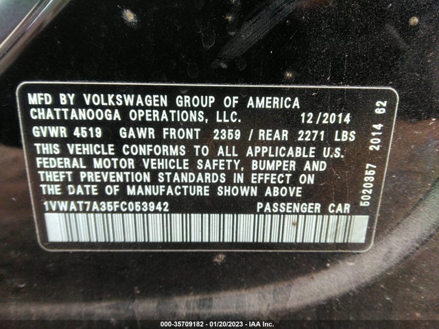 1VWAT7A35FC053942 Volkswagen Passat 1.8t Wolfsburg Ed