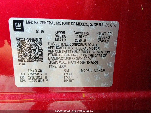Chevrolet EQUINOX LT 2019 3GNAXJEV1KS608588 Image 9