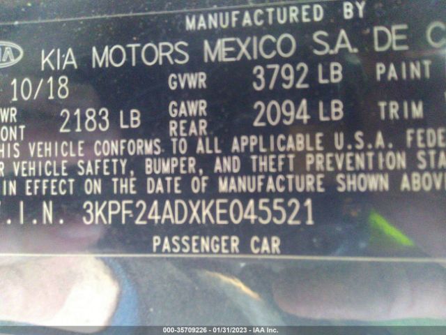 3KPF24ADXKE045521 KIA Forte Lxs