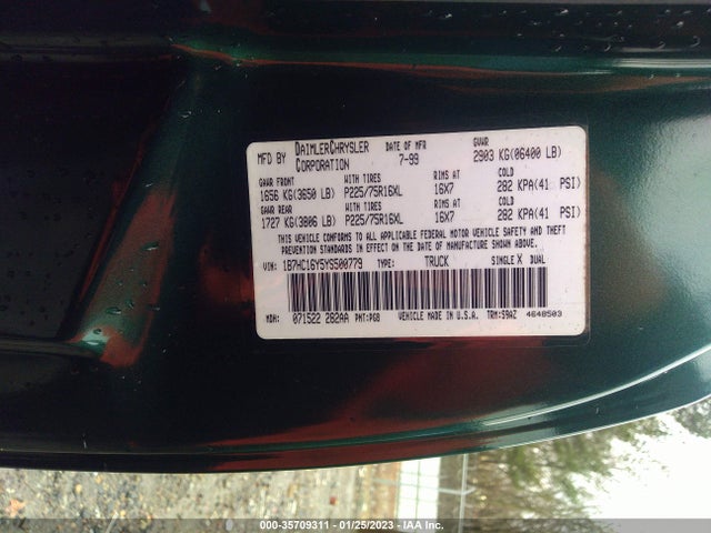 Dodge RAM 1500 2000 1B7HC16Y5YS500779 Image 10