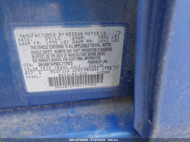 2013 NISSAN SENTRA SR VIN: 3N1AB7AP9DL777923