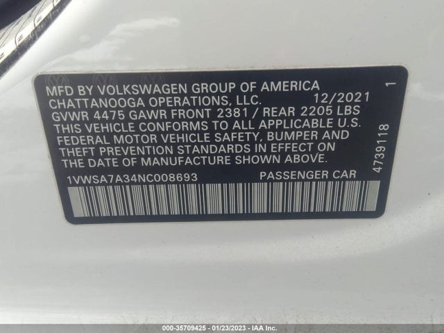 2022 Volkswagen Passat, VIN: 1VWSA7A34NC008693