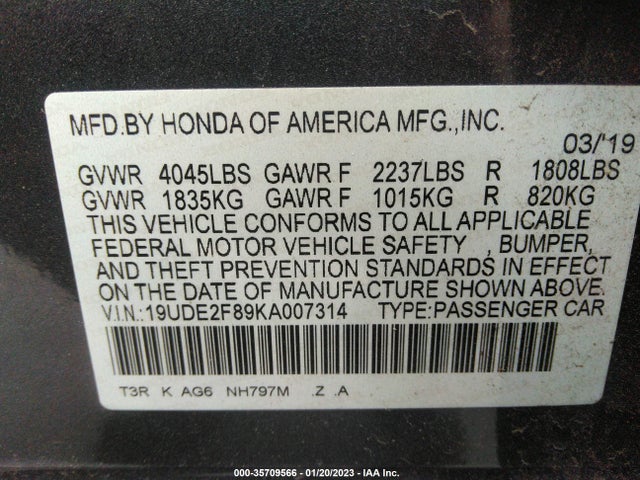 Acura Ilx Pkg 2019 19UDE2F89KA007314 Image 10