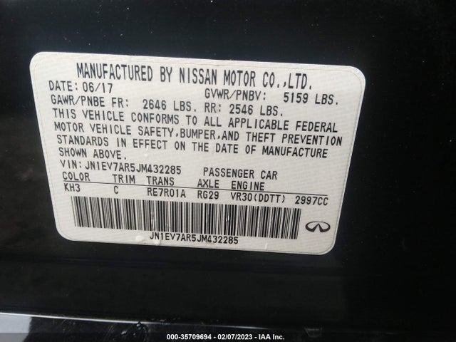 2018 INFINITI Q50 3.0T LUXE VIN: JN1EV7AR5JM432285