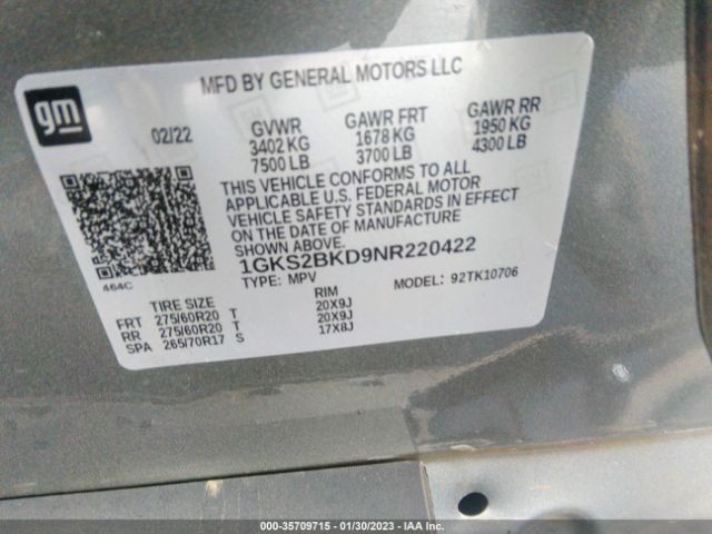 1GKS2BKD9NR220422 GMC YUKON SLT
