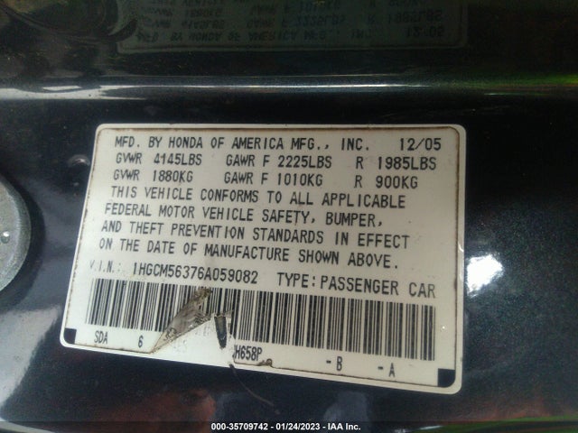 2006 HONDA ACCORD SDN LX SE VIN: 1HGCM56376A059082