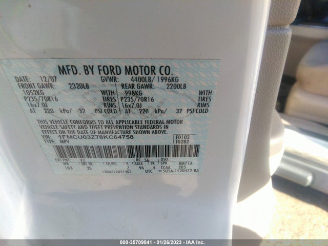 2008 FORD ESCAPE XLT VIN: 1FMCU03Z78KC64758