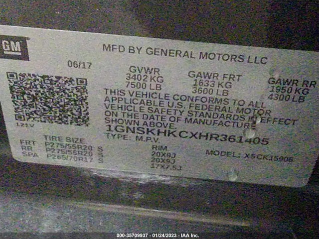 2017 Chevrolet Suburban, VIN: 1GNSKHKCXHR361405