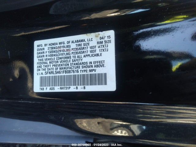 Honda Odyssey Ex-l 2015 5FNRL5H61FB087616 Image 9