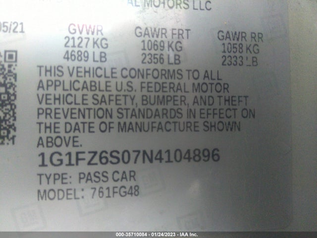2022 Chevrolet Bolt EV, VIN: 1G1FZ6S07N4104896