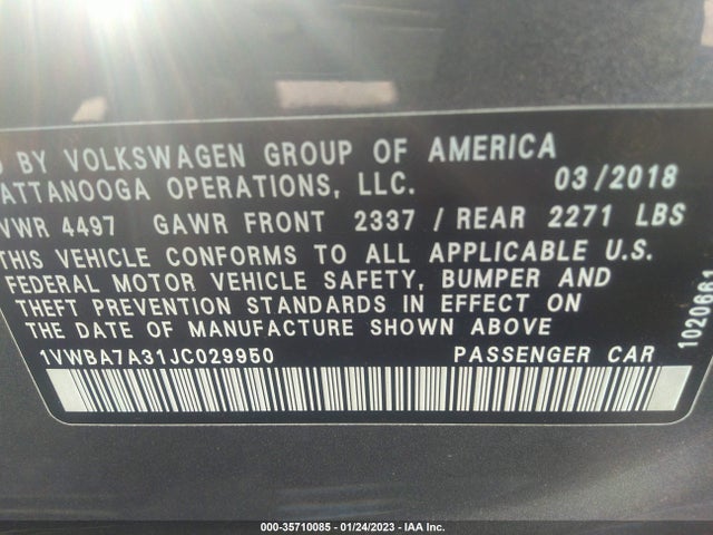 2018 Volkswagen Passat, VIN: 1VWBA7A31JC029950