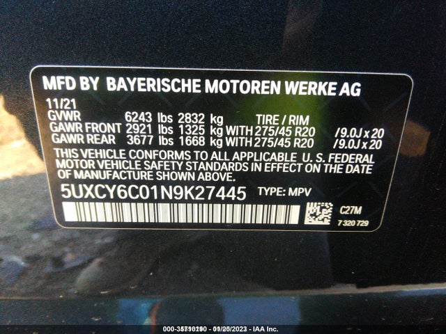 BMW X6 Xdrive40i 2022 5UXCY6C01N9K27445 Image 9