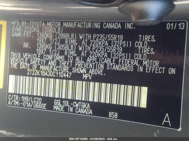 2T2ZK1BA3DC110447 Lexus RX 350