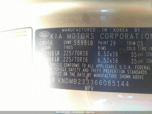 KNDMB233366085144 KIA Sedona Lx/ex