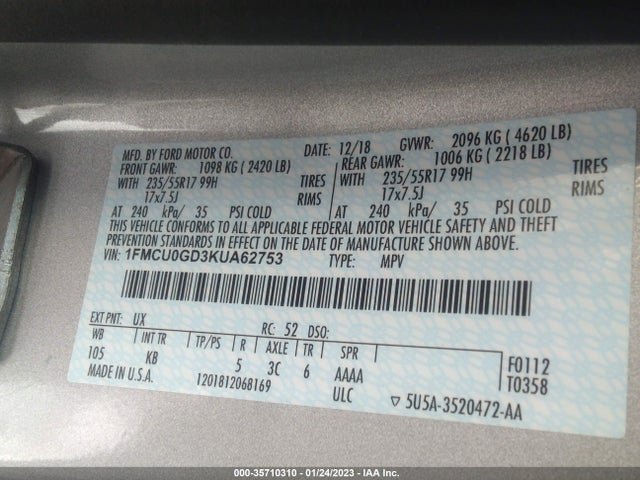 Ford ESCAPE SE 2019 1FMCU0GD3KUA62753 Image 9