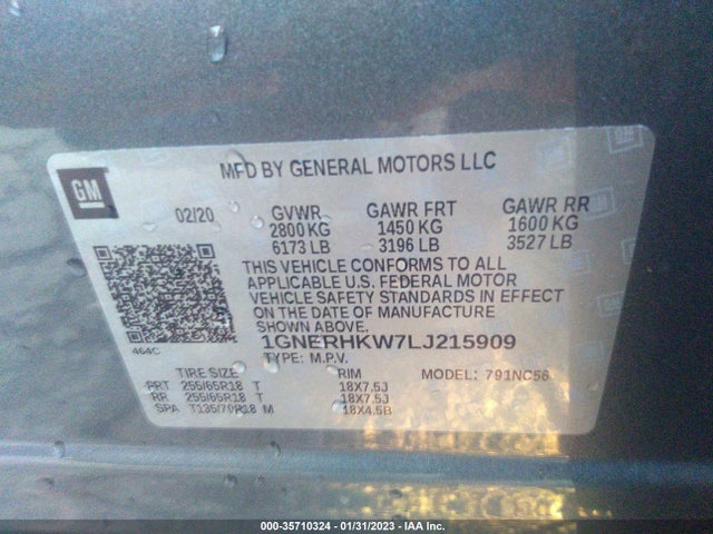 Chevrolet Traverse Lt Leather 2020 1GNERHKW7LJ215909 Image 10