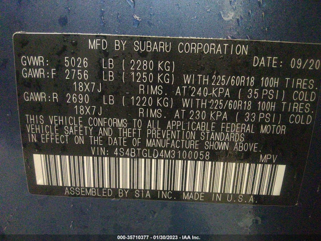 Subaru Outback Onyx Edition Xt 2021 4S4BTGLD4M3100058 Image 9