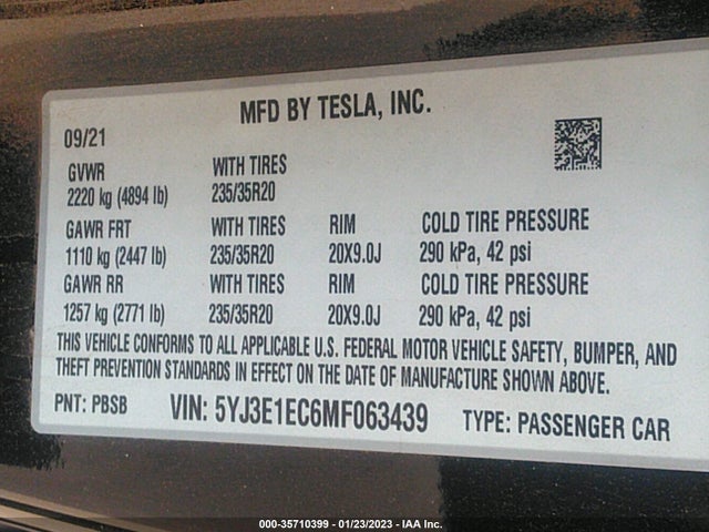 Tesla Model 3 Performance 2021 5YJ3E1EC6MF063439 Image 10