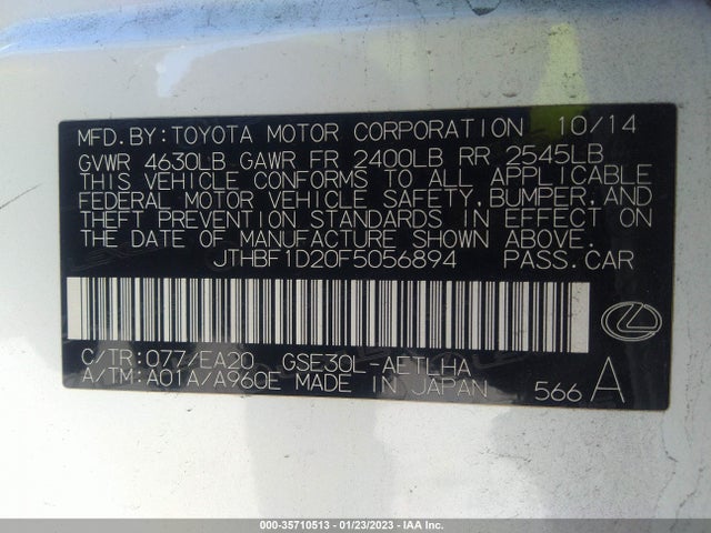 Lexus IS 250 2015 JTHBF1D20F5056894 Image 10