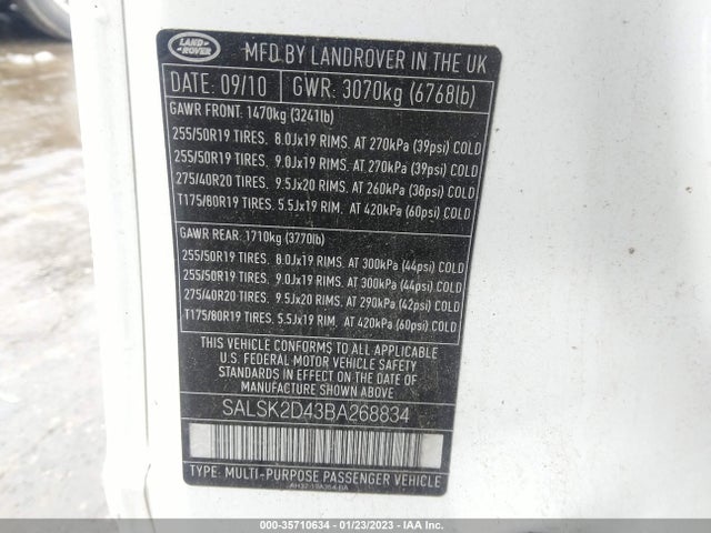 Land Rover RANGE ROVER SPORT 2011 SALSK2D43BA268834 Image 8