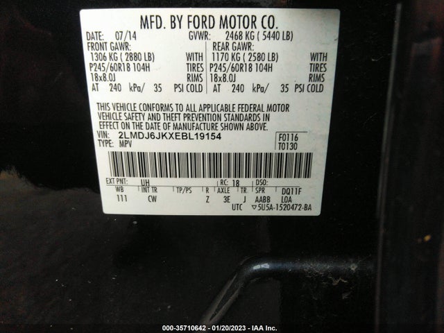 Lincoln MKX 2014 2LMDJ6JKXEBL19154 Image 9