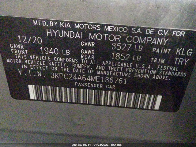 2021 Hyundai Accent, VIN: 3KPC24A64ME136761