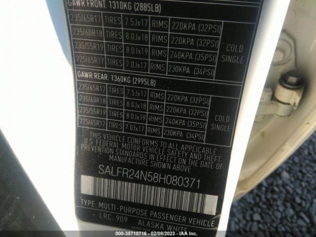 SALFR24N58H080371 Land Rover LR2 HSE