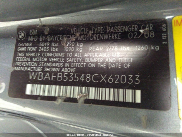 BMW 6 Series 650i 2008 WBAEB53548CX62033 Image 10