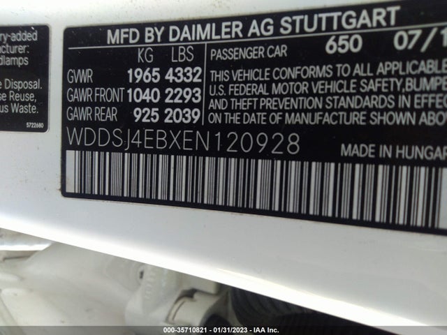 2014 MERCEDES-BENZ CLA-CLASS CLA 250 VIN: WDDSJ4EBXEN120928