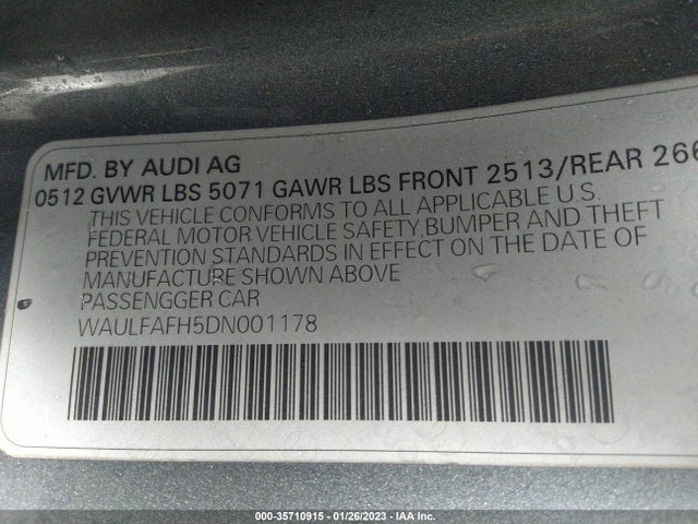 2013 AUDI A5 PREMIUM PLUS VIN: WAULFAFH5DN001178