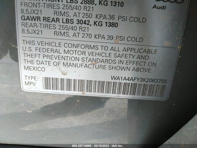 2019 Audi SQ5, VIN: WA1A4AFY3K2063705