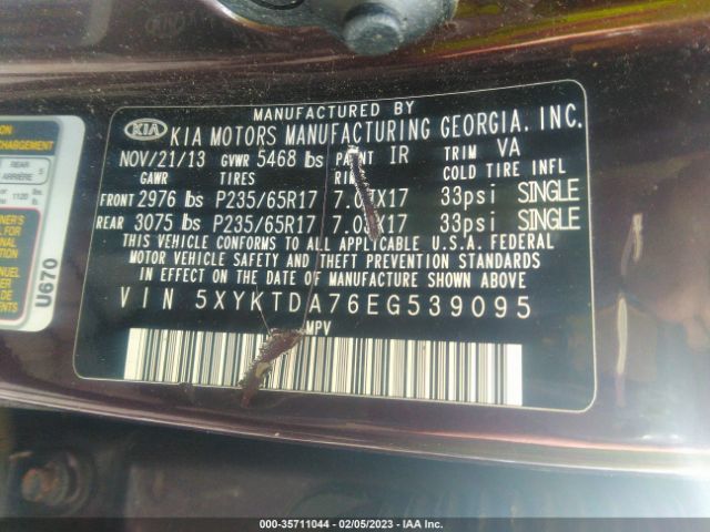 5XYKTDA76EG539095 KIA SORENTO LX